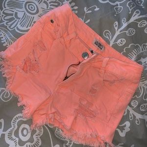 Neon pink high waisted shorts